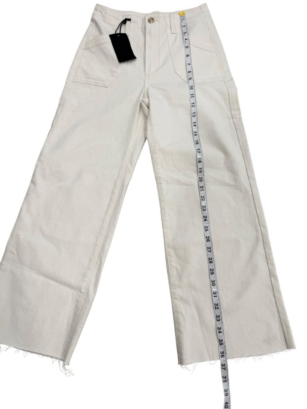 Paige Women Sz 25 Anessa Utility Jeans Cropped Ivory Ecru High-Rise Wide-Leg NEW - Picture 7 of 10